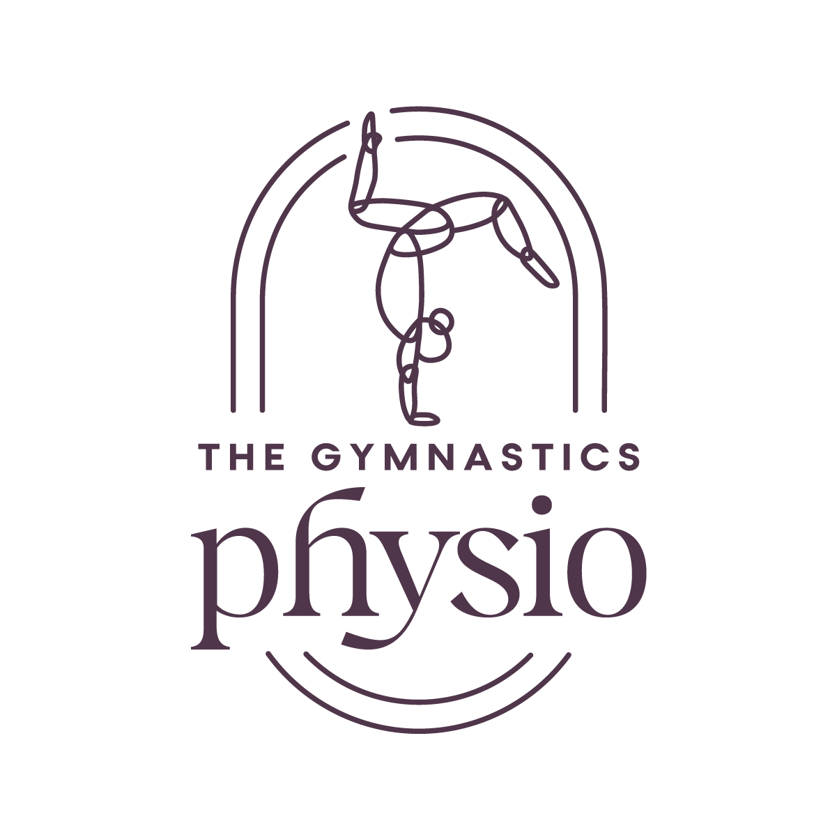 Line drawing of a gymnast performing a handstand with text 'The Gymnastics Physio' below.