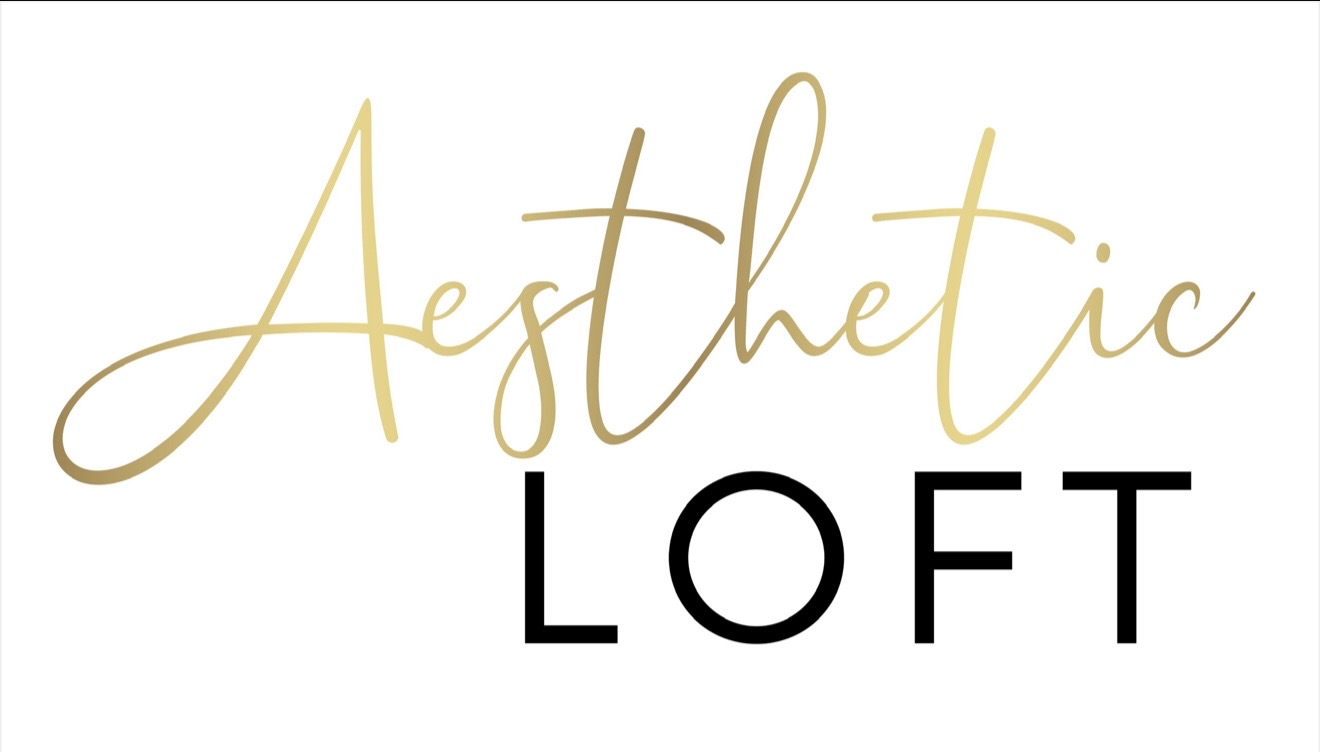 Text logo with 'Aesthetic' in gold cursive and 'LOFT' in black capital letters.
