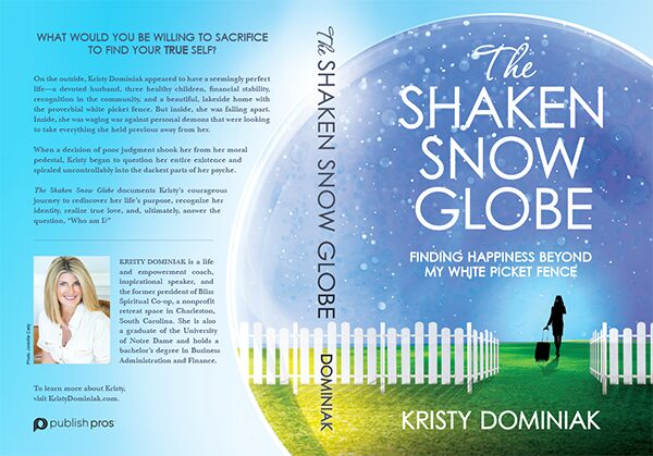 Book cover titled 'The Shaken Snow Globe' with a person walking on grass, colorful sound waves, and a blue sky background.