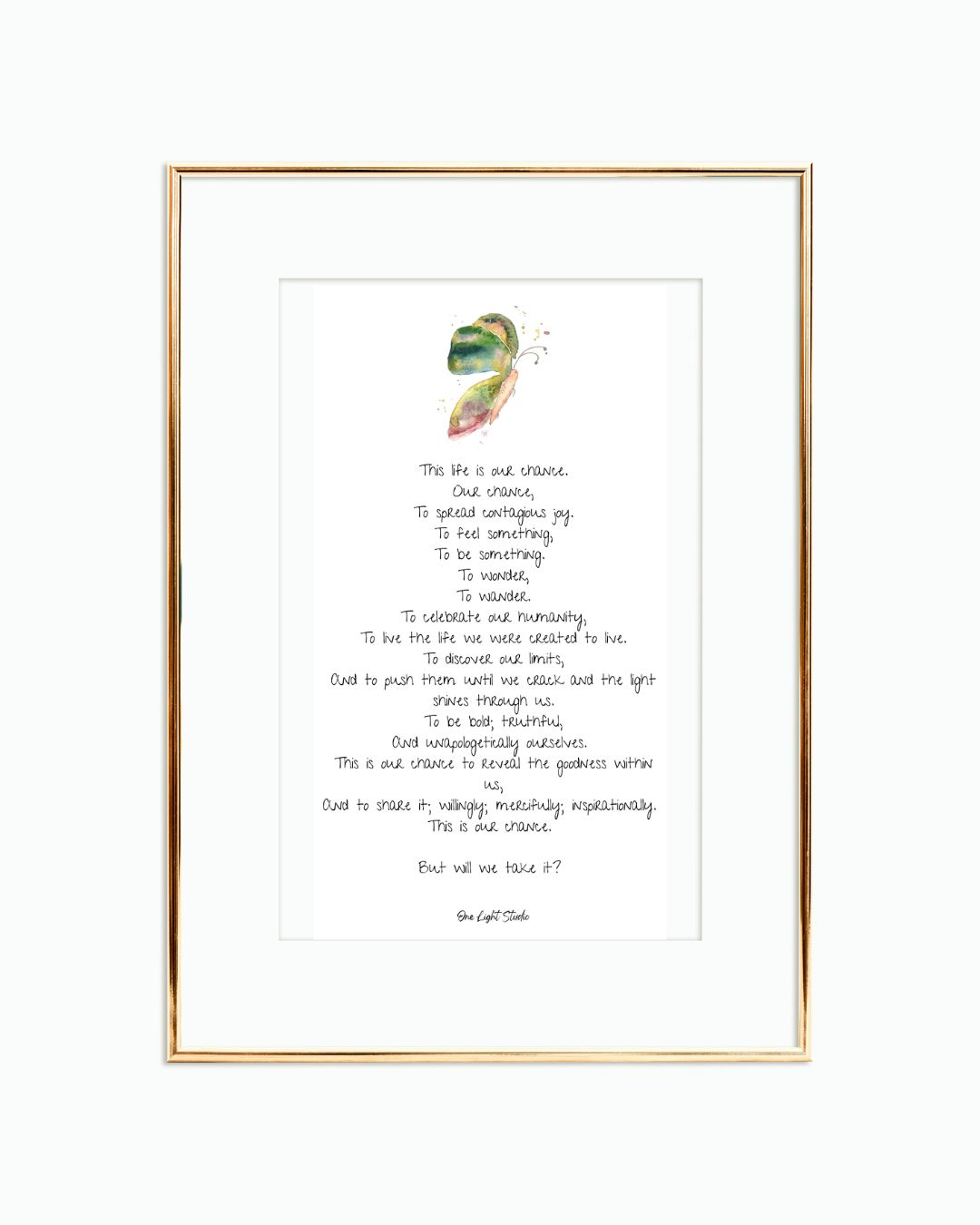 Framed poem with a small, colorful illustration of a bird at the top, centered text below, on a white background.