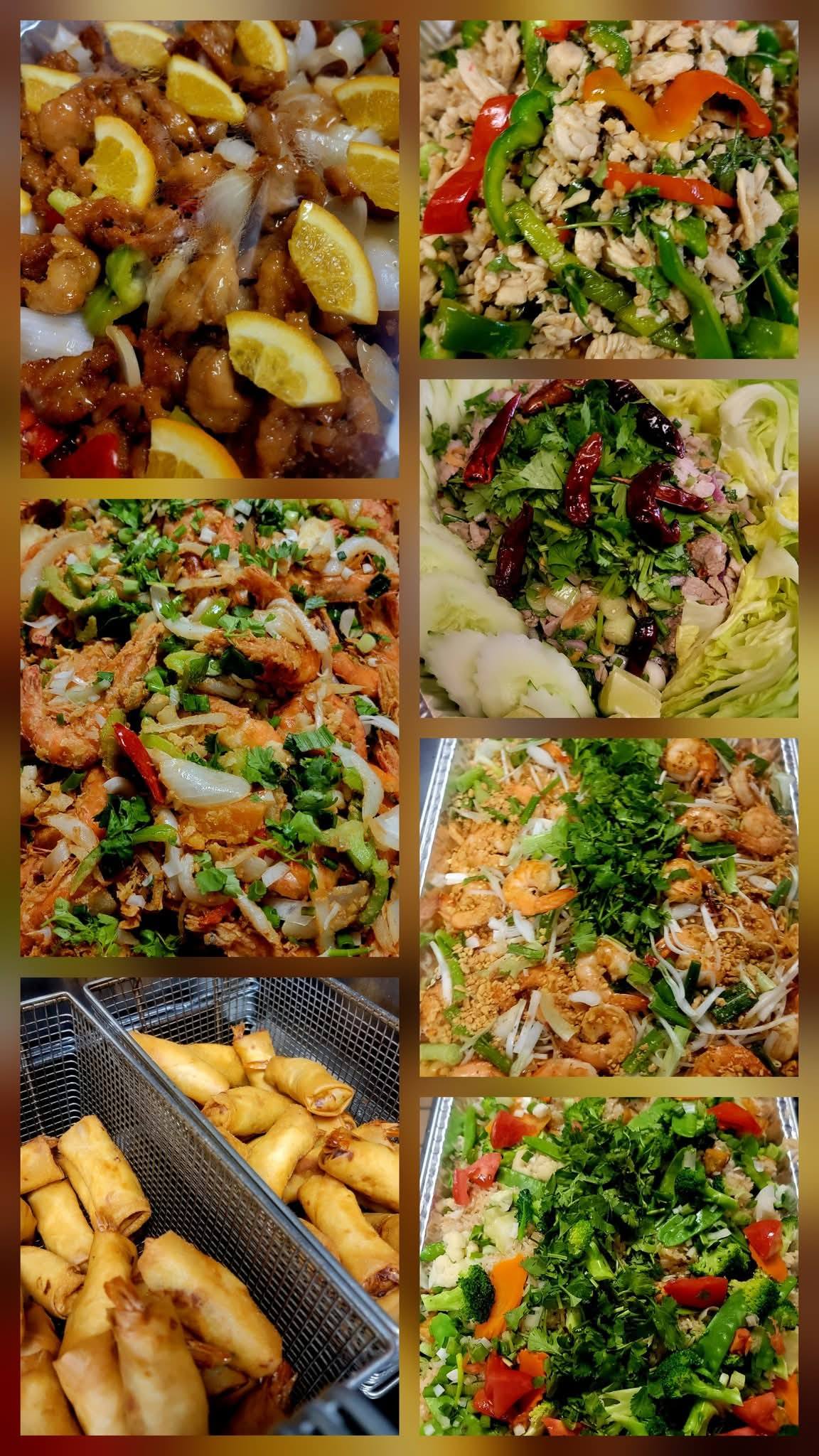 Six images of food dishes, including salads, cooked vegetables, and fried items, arranged in two columns and four rows.