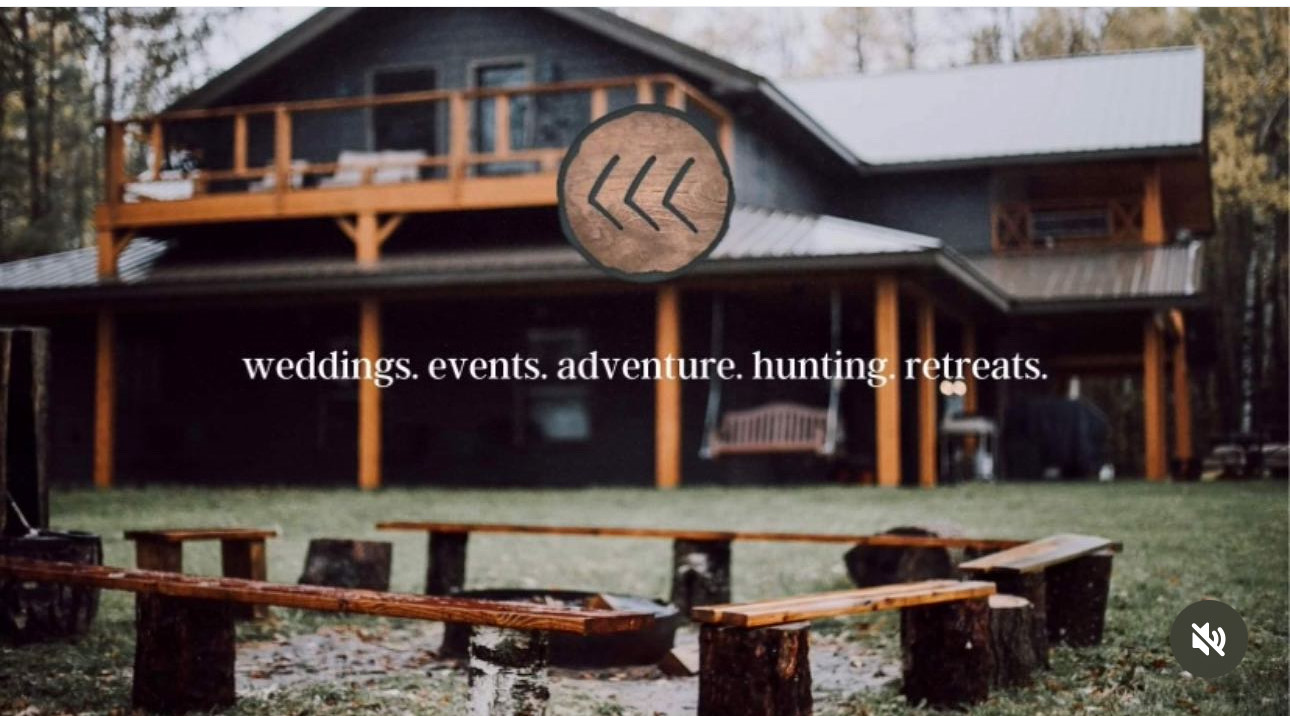 A large house with a wooden deck and outdoor seating area, surrounded by trees and grass, with text about events and retreats.