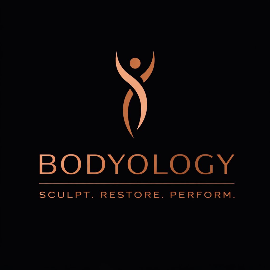 Logo with stylized human figure and text 'BODYLOGY' and tagline 'SCULPT. RESTORE. PERFORM.' on black background.