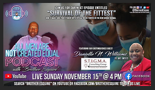 Promotional banner for a podcast episode titled 'Survival of the Fittest,' featuring a woman and a man, with event details and social media icons.