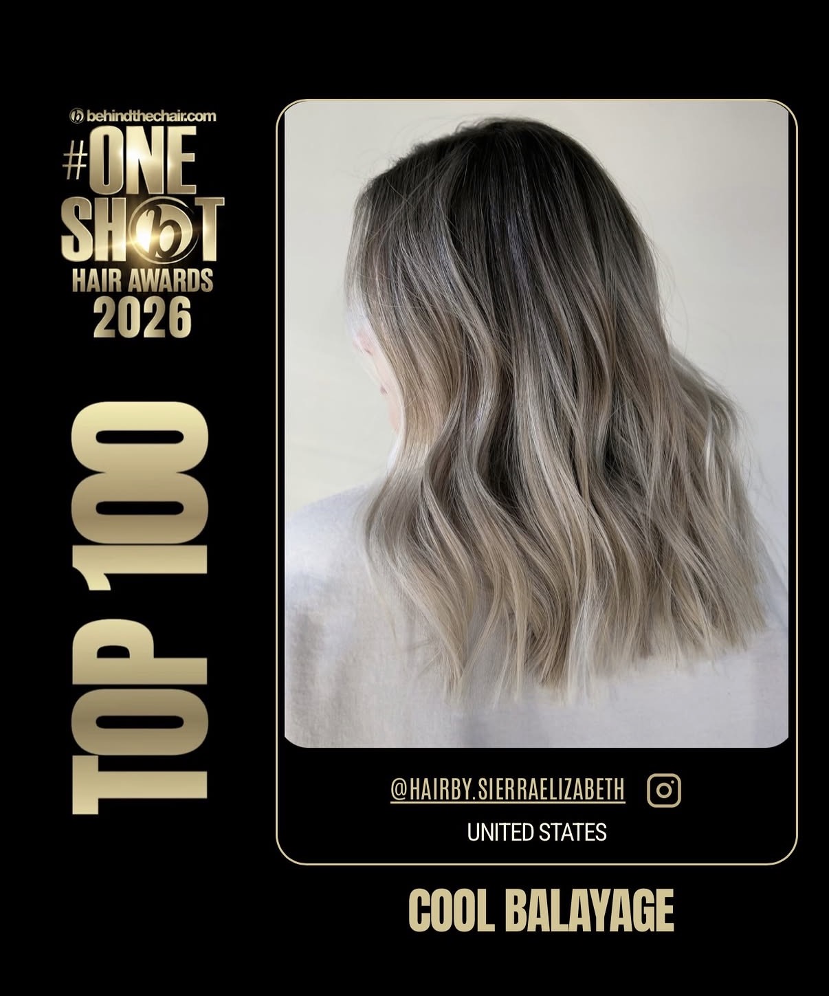 Back view of a woman with wavy, ombre hair transitioning from dark to light blonde, labeled as a top hairstyle at an awards event.