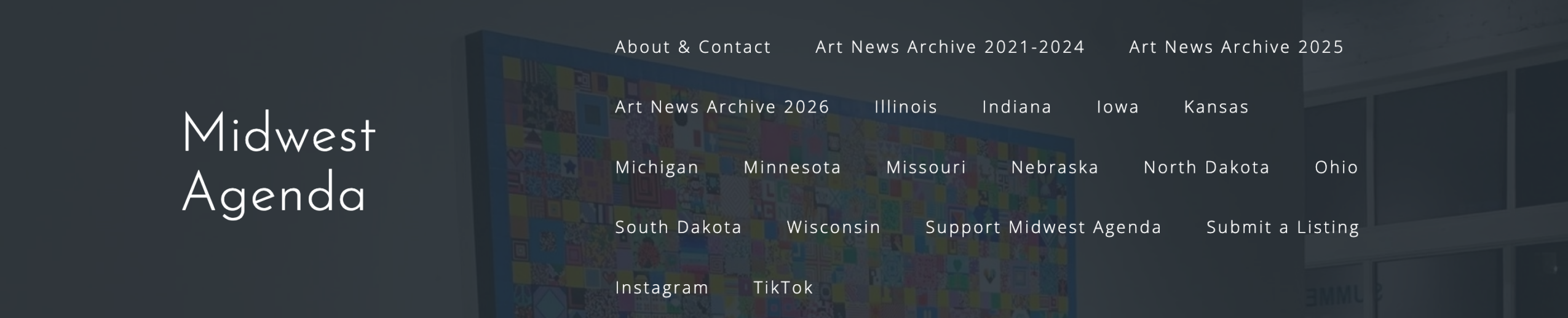 Text-based webpage header with menu options and site title.