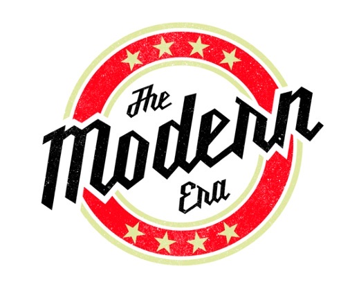 Logo with red and green circular border, black stylized text reading 'The Modern Era', and stars around the border.